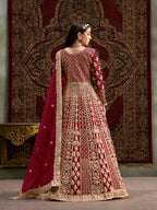 Monjolika Fashion Maroon Color Embroidered Santoon Net Salwar Suit | Grocsy