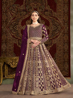 Monjolika Fashion Purple Color Embroidered Santoon Net Salwar Suit | Grocsy