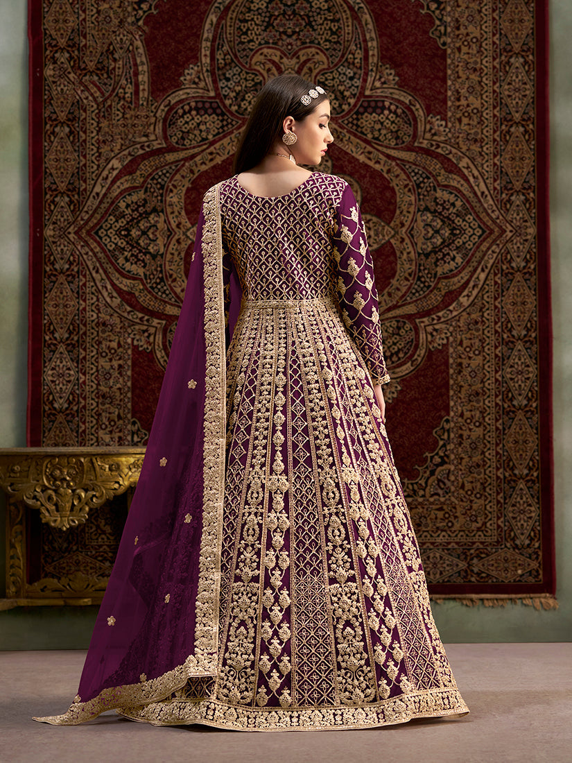 Monjolika Fashion Purple Color Embroidered Santoon Net Salwar Suit | Grocsy