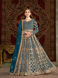 Monjolika Fashion Teal Color Embroidered Santoon Net Salwar Suit | Grocsy