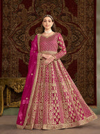 Monjolika Fashion Rani-Pink Color Embroidered Santoon Net Salwar Suit | Grocsy