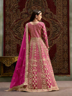 Monjolika Fashion Rani-Pink Color Embroidered Santoon Net Salwar Suit | Grocsy