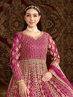 Monjolika Fashion Rani-Pink Color Embroidered Santoon Net Salwar Suit | Grocsy