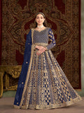 Monjolika Fashion Navy-Blue Color Embroidered Santoon Net Salwar Suit | Grocsy