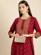 All About You Women Maroon Printed Kurta with Trousers | Grocsy