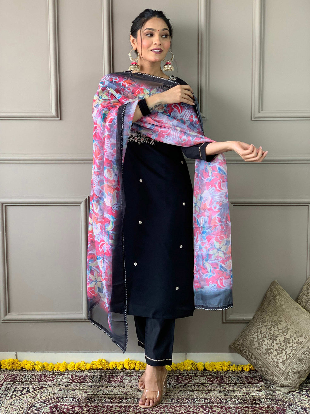 The52 Viscose Fabric work Straight cut Kurta, Pant and Dupatta Set | Grocsy