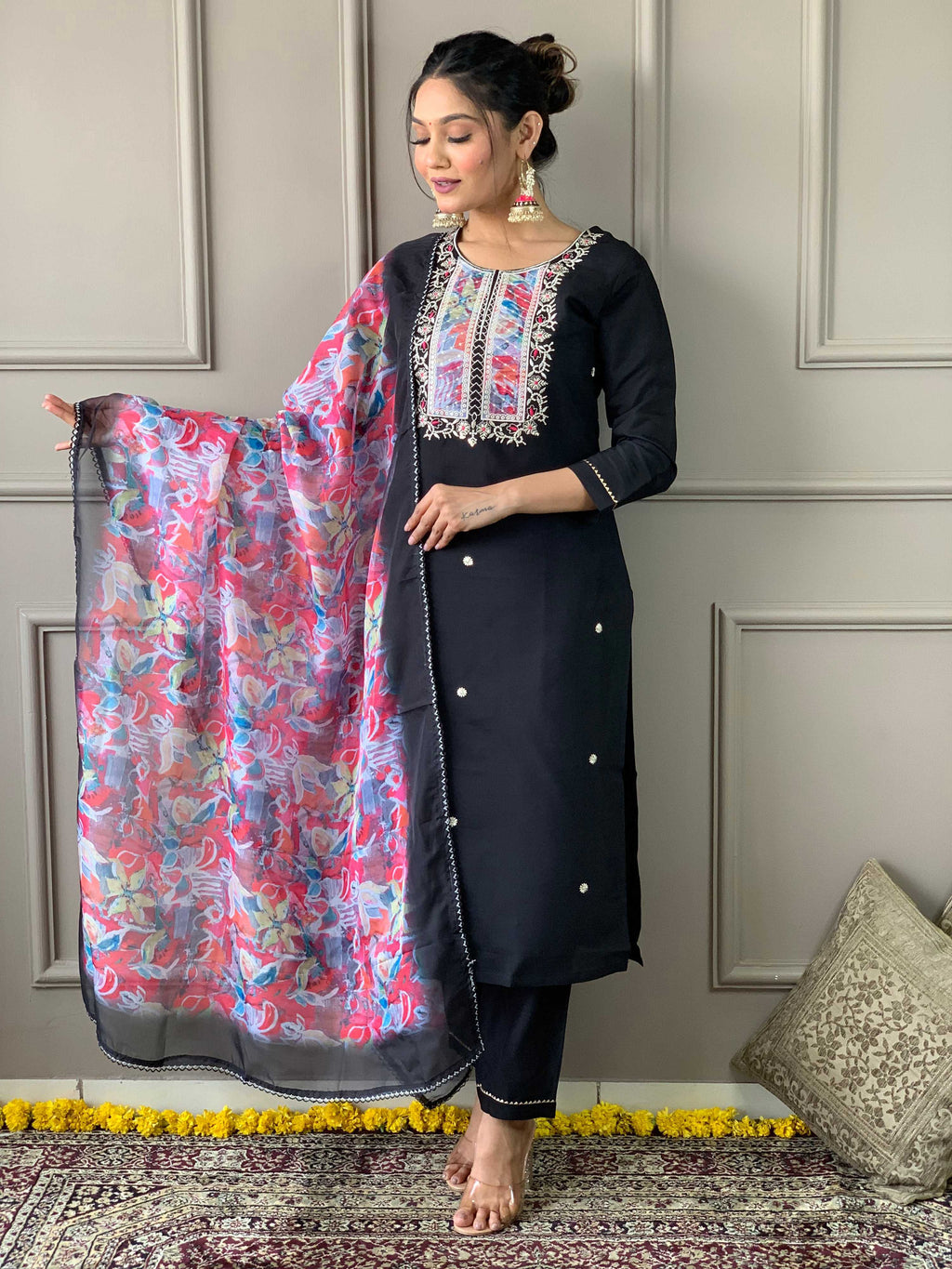The52 Viscose Fabric work Straight cut Kurta, Pant and Dupatta Set | Grocsy