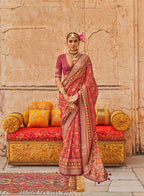 Monjolika Fashion Viscose Silk Red Printed Classic Saree | Grocsy
