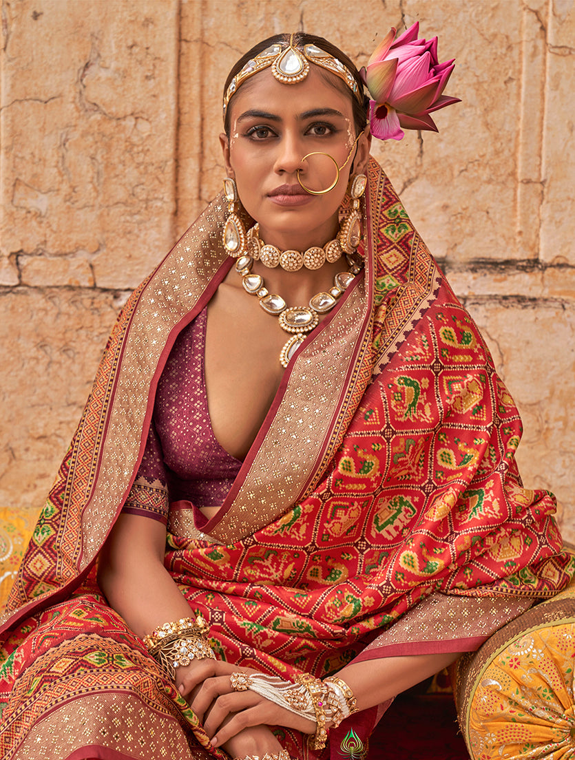 Monjolika Fashion Viscose Silk Red Printed Classic Saree | Grocsy