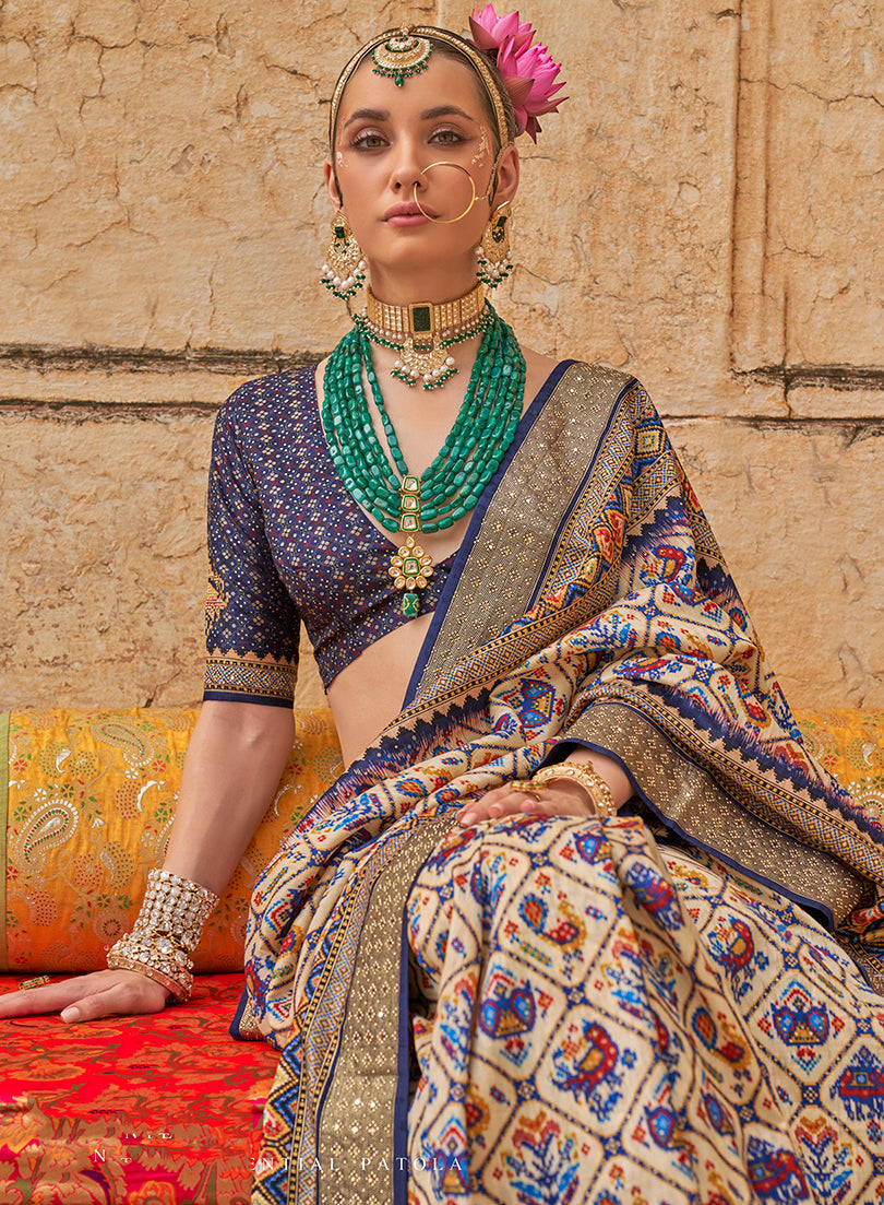 Monjolika Fashion Viscose Silk Cream Printed Classic Saree | Grocsy