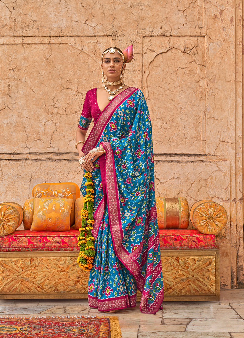 Monjolika Fashion Viscose Silk Blue Printed Classic Saree | Grocsy