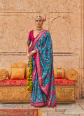 Monjolika Fashion Viscose Silk Blue Printed Classic Saree | Grocsy