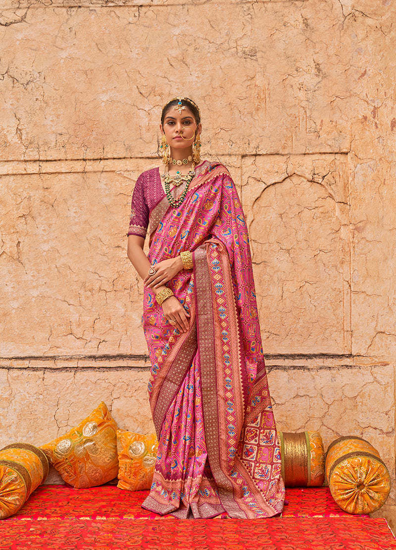 Monjolika Fashion Viscose Silk Pink Printed Classic Saree | Grocsy