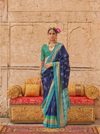 Monjolika Fashion Viscose Silk Navy Blue Printed Classic Saree | Grocsy