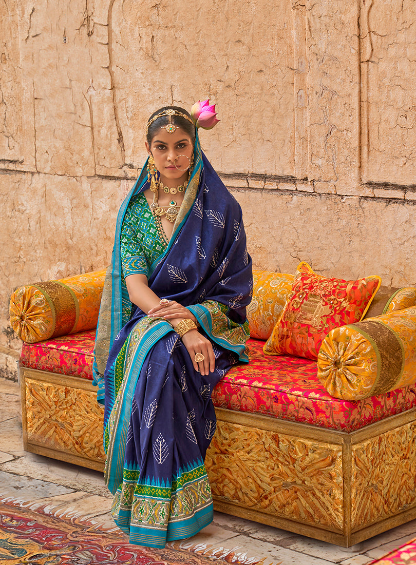 Monjolika Fashion Viscose Silk Navy Blue Printed Classic Saree | Grocsy