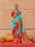 Monjolika Fashion Viscose Silk Firozi Printed Classic Saree | Grocsy