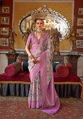 Monjolika Fashion Mauve Tussar Silk Digital Print Zari Border Contemporary Saree | Grocsy
