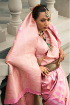 Monjolika Fashion Viscose Silk Baby Pink Weaving Jaal Designer Saree | Grocsy