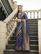 Monjolika Fashion Viscose Silk Navy Blue Weaving Jaal Designer Saree | Grocsy