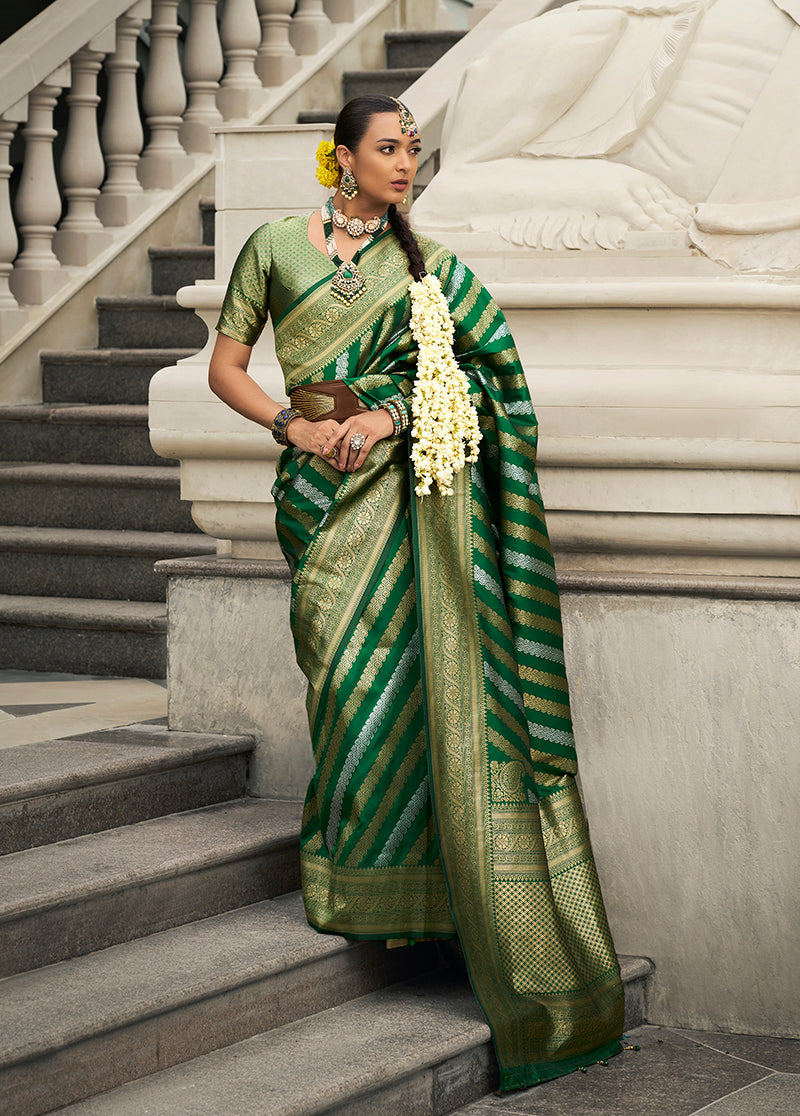 Monjolika Fashion Viscose Silk Dark Green Weaving Jaal Designer Saree | Grocsy
