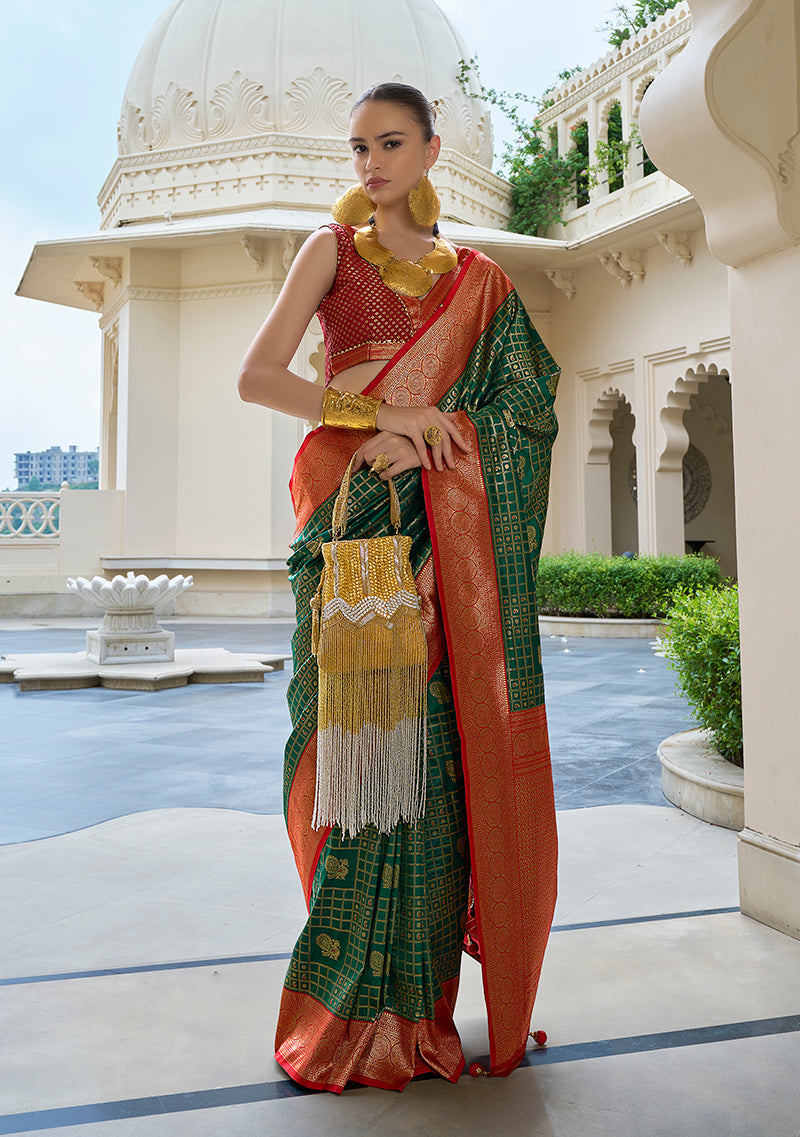 Monjolika Fashion Banarasi Silk Weaving Dark Green Trendy Saree | Grocsy