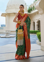 Monjolika Fashion Banarasi Silk Weaving Dark Green Trendy Saree | Grocsy
