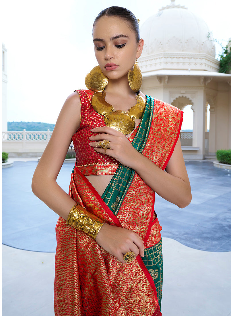Monjolika Fashion Banarasi Silk Weaving Dark Green Trendy Saree | Grocsy