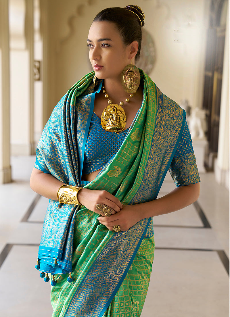 Monjolika Fashion Banarasi Silk Weaving Light Green Trendy Saree | Grocsy