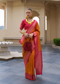 Monjolika Fashion Banarasi Silk Weaving Orange Trendy Saree | Grocsy
