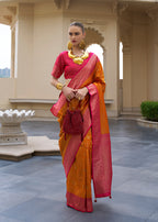 Monjolika Fashion Banarasi Silk Weaving Orange Trendy Saree | Grocsy