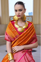 Monjolika Fashion Banarasi Silk Weaving Orange Trendy Saree | Grocsy