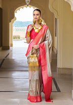 Monjolika Fashion Banarasi Silk Weaving Light Grey Trendy Saree | Grocsy