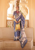 Monjolika Fashion Silk Foil Print Blue Contemporary Saree | Grocsy
