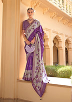 Monjolika Fashion Silk Foil Print Purple Contemporary Saree | Grocsy
