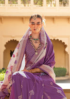 Monjolika Fashion Silk Foil Print Purple Contemporary Saree | Grocsy