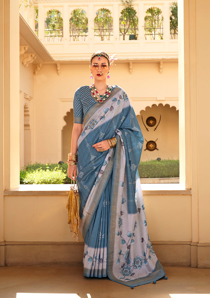 Monjolika Fashion Silk Foil Print Morpeach Contemporary Saree | Grocsy