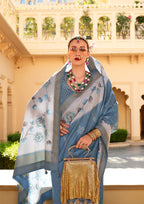 Monjolika Fashion Silk Foil Print Morpeach Contemporary Saree | Grocsy