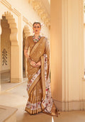 Monjolika Fashion Silk Foil Print Brown Contemporary Saree | Grocsy