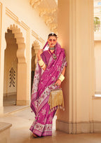 Monjolika Fashion Silk Foil Print Pink Contemporary Saree | Grocsy