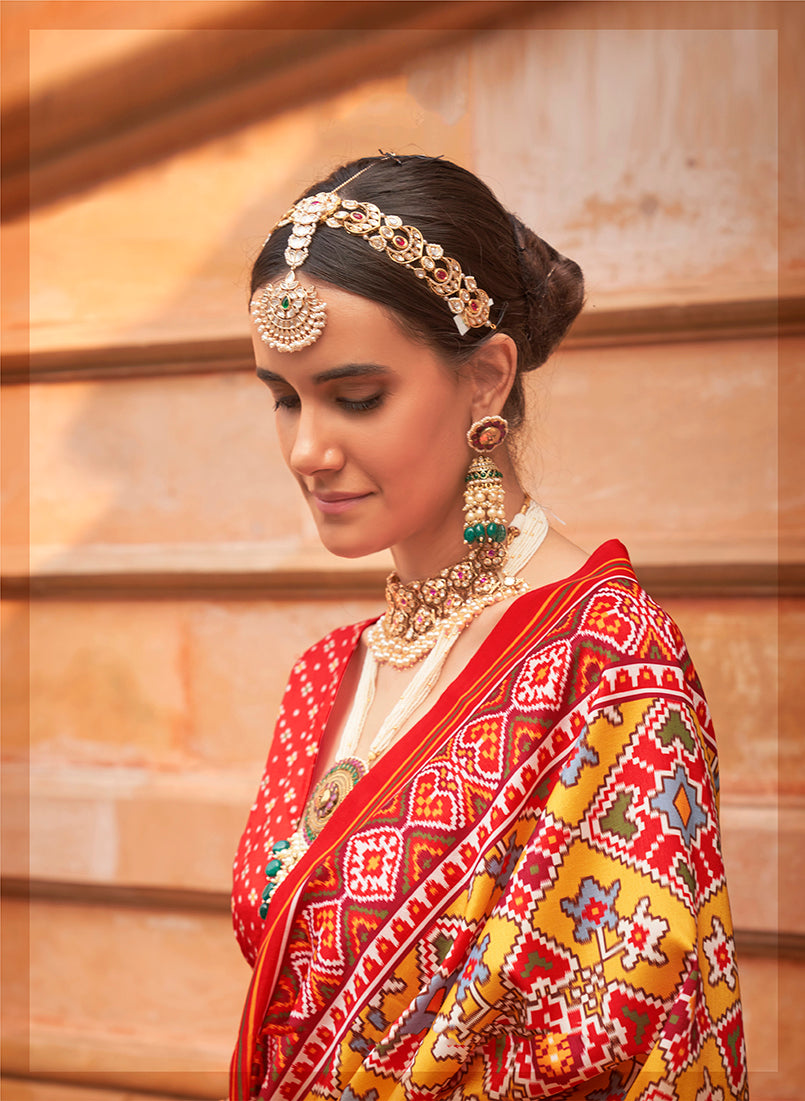 Monjolika Fashion Multi Colour Patola Print Silk Ceremonial Trendy Saree | Grocsy