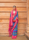 Monjolika Fashion Blue Patola Print Silk Ceremonial Trendy Saree | Grocsy