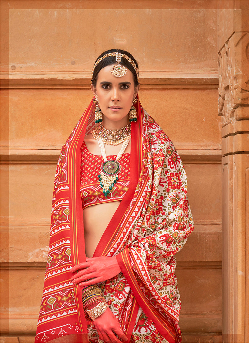 Monjolika Fashion Off White Patola Print Silk Ceremonial Trendy Saree | Grocsy