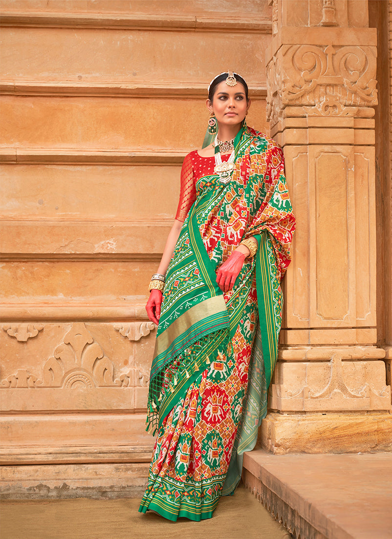 Monjolika Fashion Multi Colour Patola Print Silk Ceremonial Trendy Saree | Grocsy