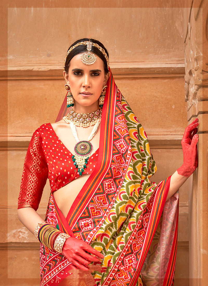 Monjolika Fashion Mustard Patola Print Silk Ceremonial Trendy Saree | Grocsy