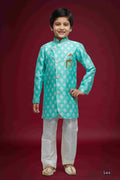 Raivat Ethnic Kids Banarasi Jacquard Woven Work Semi Indo Western Set Sky Blue Colour | Grocsy