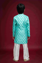 Raivat Ethnic Kids Banarasi Jacquard Woven Work Semi Indo Western Set Sky Blue Colour | Grocsy