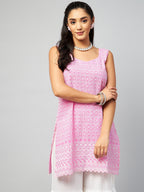 InWeave Women's Pink Sweetheart Neckline Kurta | Grocsy