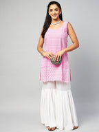 InWeave Women's Pink Sweetheart Neckline Kurta | Grocsy