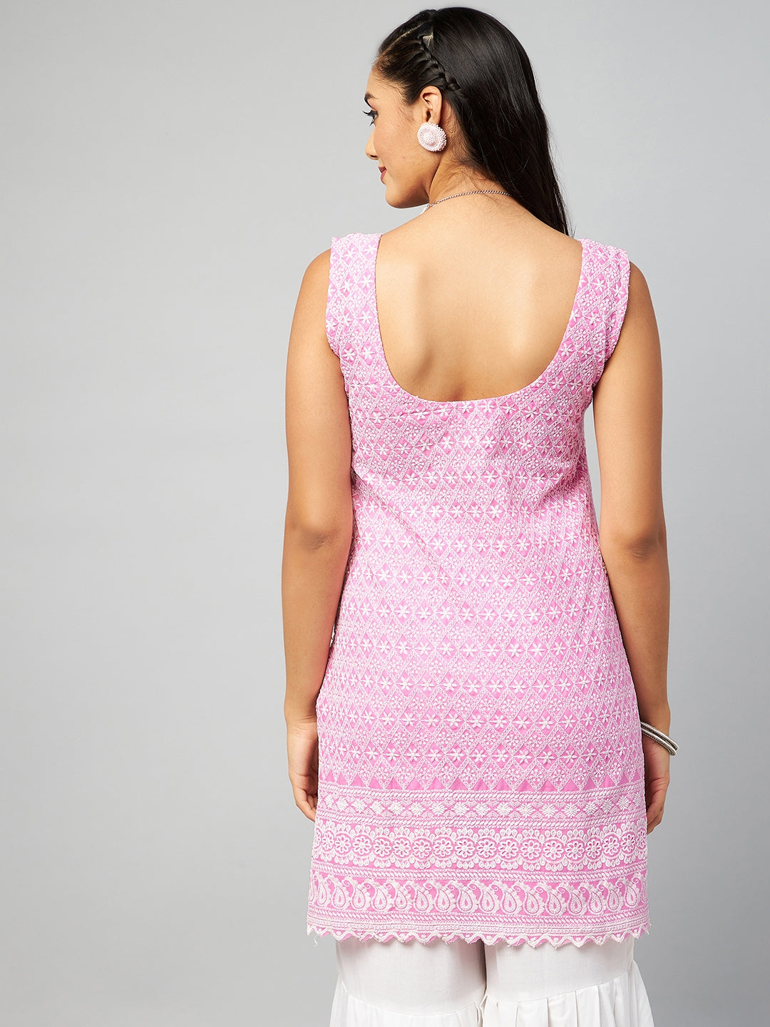 InWeave Women's Pink Sweetheart Neckline Kurta | Grocsy