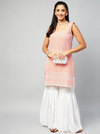 InWeave Women's Peach Sweetheart Neckline Kurta | Grocsy